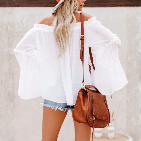 Frill Hem Off Shoulder Bell Sleeve Top - Image 7