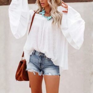 Frill Hem Off Shoulder Bell Sleeve Top