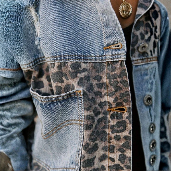 Leopard Stitched Denim Jacket