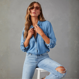 Women's Casual Button-Down Denim Shirt