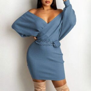 Plunge Long Sleeve Backless Bodycon Dress