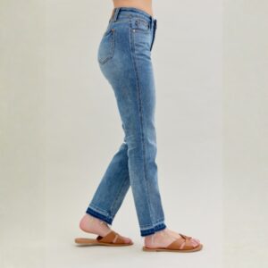 Judy Blue Mid-Rise Rigid Magic Released Hem Boyfriend Fit Jeans