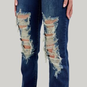Judy Blue Mid Rise Ripped Straight Jeans