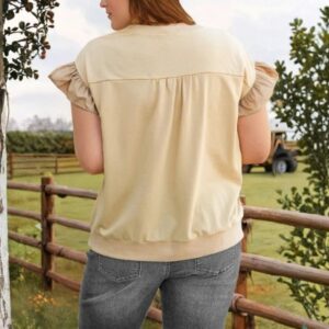 Ruffled Short Sleeve Bowknot Applique Plus Size Top