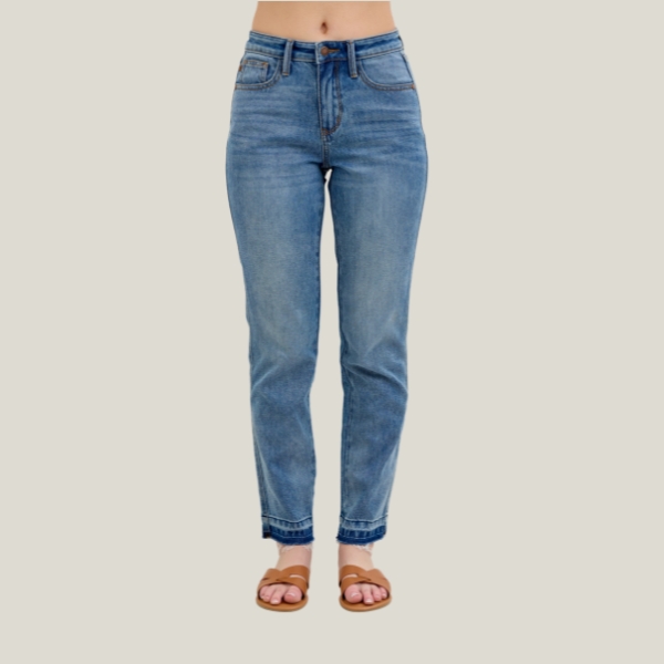 Judy Blue Mid-Rise Rigid Magic Released Hem Boyfriend Fit Jeans - Image 9