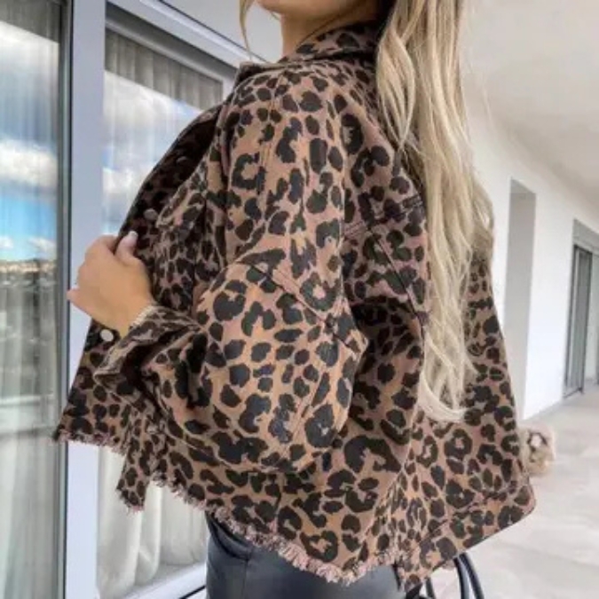 Leopard Print Denim Jacket - Image 2