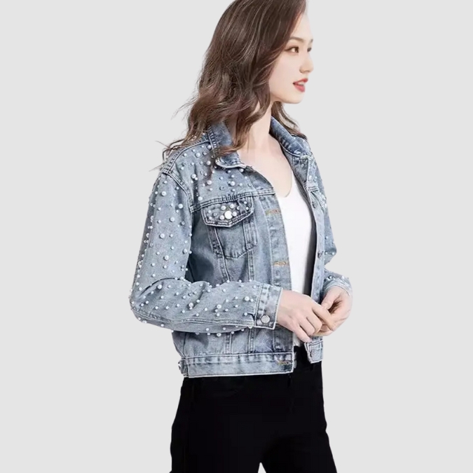 Pearl and Rhinestone Denim Jacket - Image 4