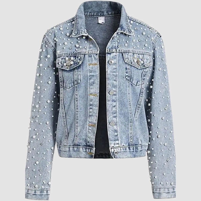 Pearl and Rhinestone Denim Jacket - Image 3