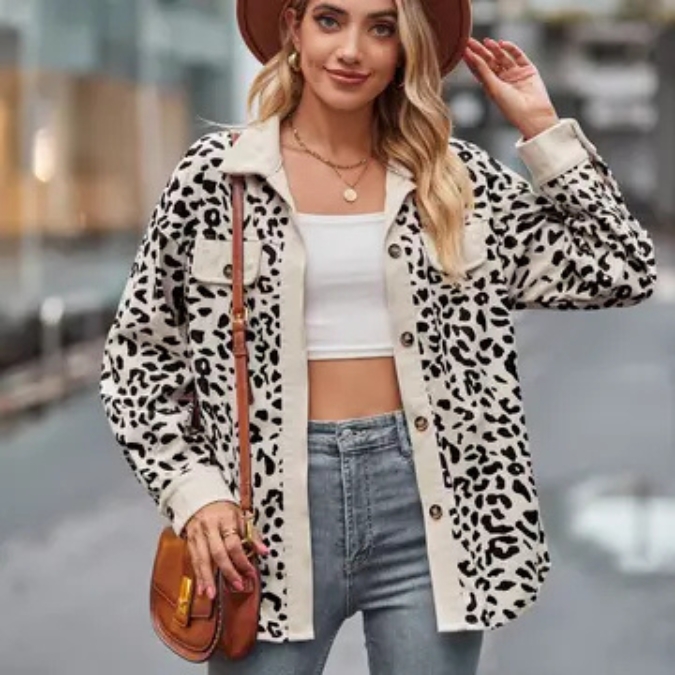 Leopard Corduroy Shirt Jacket - Image 3