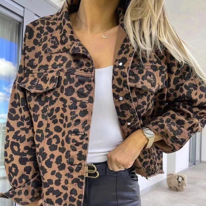 Leopard Print Denim Jacket