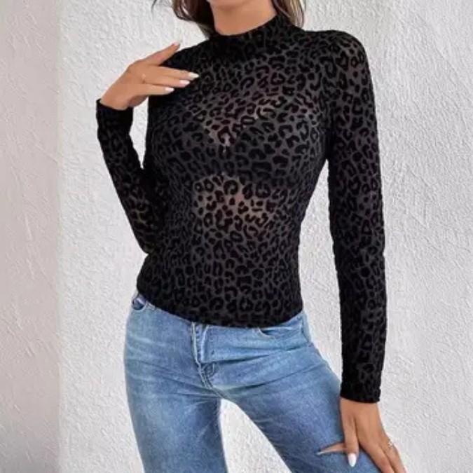 Leopard Mesh Long Sleeve Top - Image 2