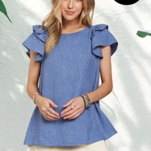 Curvaceous Linen Ruffle Blouse - Image 5