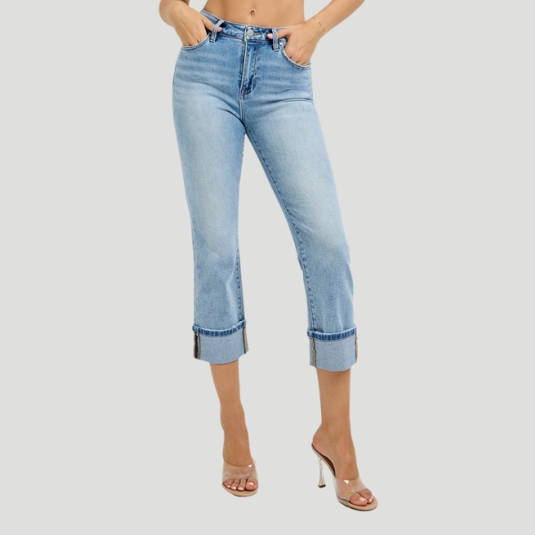 High Rise Ankle Straight Cuffed Jeans by Risen - Image 5