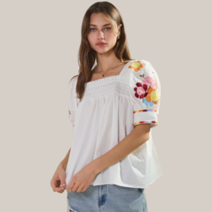 Meadow Breeze Poplin Embroidered Blouse