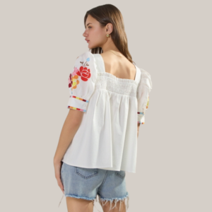 Meadow Breeze Poplin Embroidered Blouse