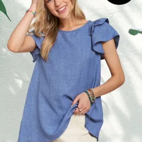 Curvaceous Linen Ruffle Blouse - Image 2