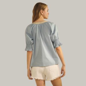 Blue Skies Poplin Embroidered Blouse