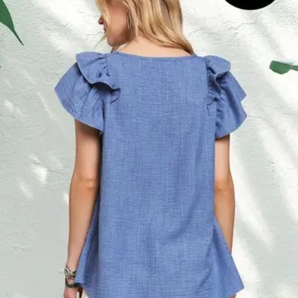 Curvaceous Linen Ruffle Blouse - Image 4