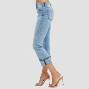 High Rise Ankle Straight Cuffed Jeans by Risen