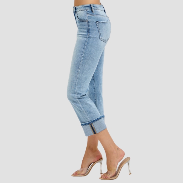 High Rise Ankle Straight Cuffed Jeans by Risen - Image 3