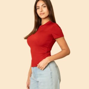 Ribbed Round Neck Short Sleeve Top
