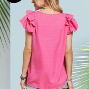 Curvaceous Linen Ruffle Blouse