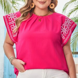 Curvaceous Blossom Lace‑Sleeve Top