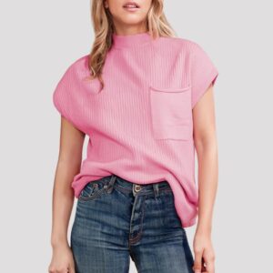 Pink Bliss Ribbed Pocket Top