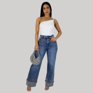 Diamond Drip Wide‑Leg Jeans