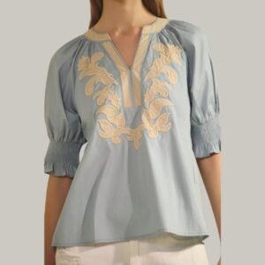 Blue skies poplin embroidered blouse small dusty blue