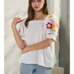 Meadow Breeze Poplin Embroidered Blouse