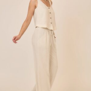 Viscose Linen Blend Button Up Sleeveless Top