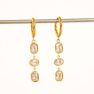 Sunniva 18K Gold Non-Tarnish CZ Triple Drop Earrings