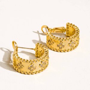 Ismael Vintage Floral Hoop Earring  18K Gold
