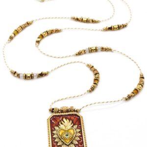 Rust Heart Fire Enamel Long Necklace N2-2448 -French Flair Collection-