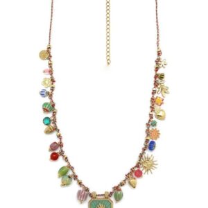 Flaming Heart Multi Charm Colorful Necklace - N2-2575