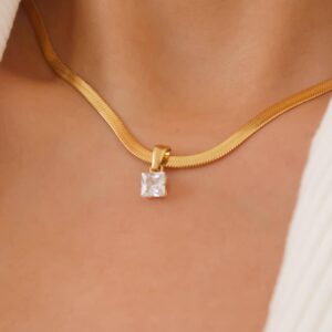 Blanc 18K Gold Non-Tarnish CZ Snake Chain Necklace